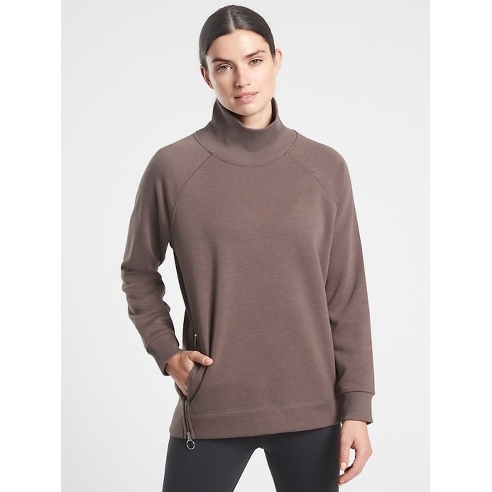 Athleta Cozy Karma Side Zip Funnel Neck in Coffee House Size Medium Athleisure